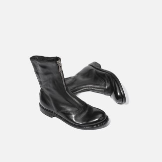 Goodyear Welt Horse Leather Ankle Boots Front Zip Calf-Length Army Boots For Women in Red/Black/White