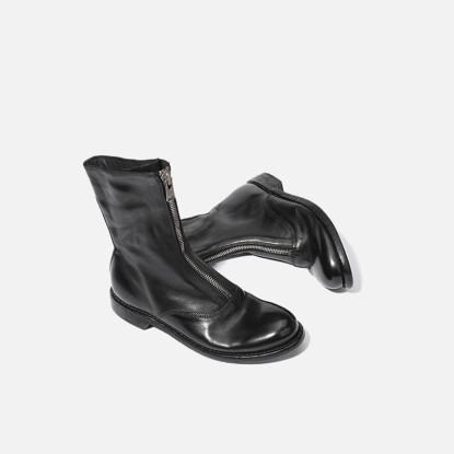 Goodyear Welt Horse Leather Ankle Boots Front Zip Calf-Length Army Boots For Women in Red/Black/White