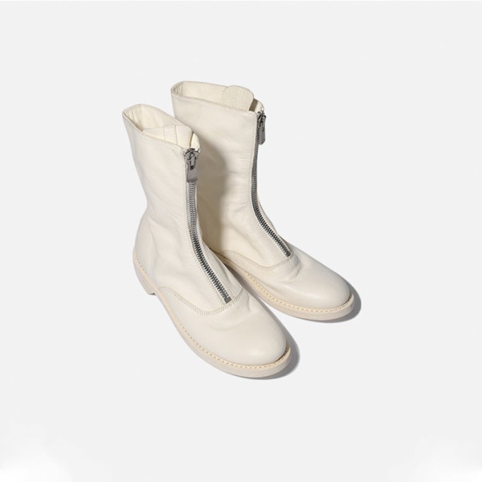 Goodyear Welt Horse Leather Ankle Boots Front Zip Calf-Length Army Boots For Women in Red/Black/White