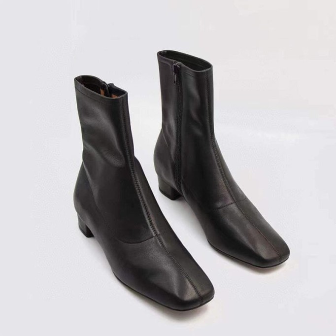 Squared Toe Leather Slimming Boots Sock Boots Yellow/Beige/Black/Coffee