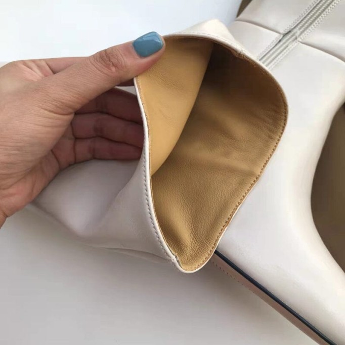 Riding Boots for Women in White/Black Leather - Kitty Heel Tall Boots Slimming Boots