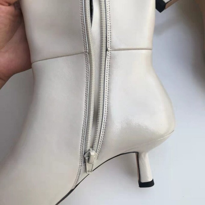 Riding Boots for Women in White/Black Leather - Kitty Heel Tall Boots Slimming Boots