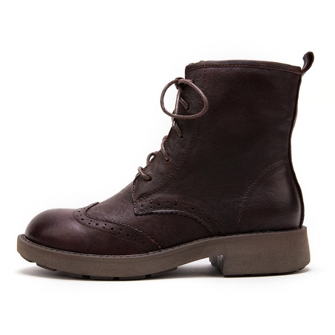 Handmade Leather Wingtip Brogue Ankle Boots For Women Black/Red Brown Round Toe Oxfords Boots