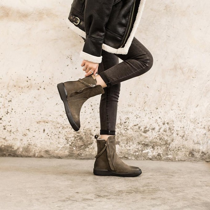 Waxing Leather Chelsea Boots Handmade British Boots Double Zip Fleece Lined Snow Boots