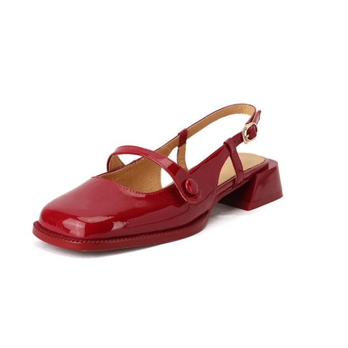 Patent Leather Slingback Mary Jane Pumps Block Heel in Red/Black