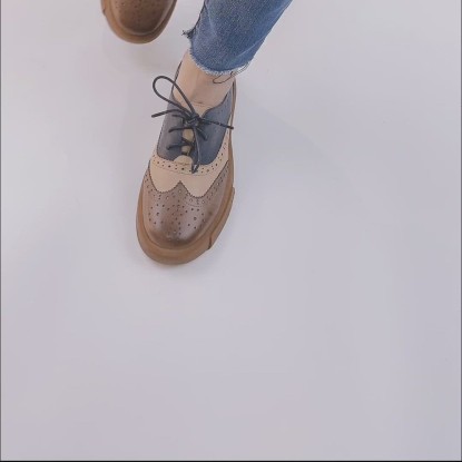 Womens Wingtip Shoes Handmade Sheepskin Full Brogues Oxfords & Tie Flats Muti Color