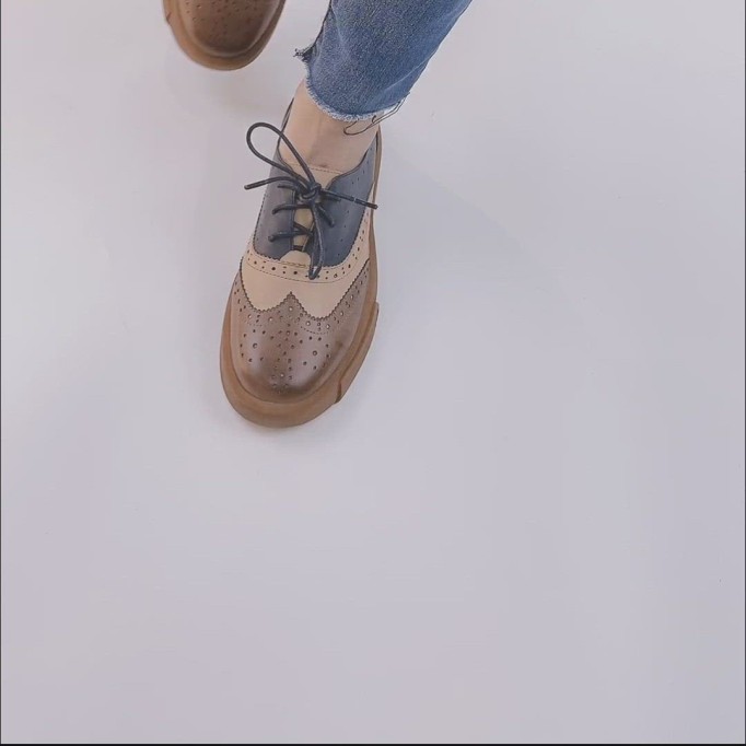 Womens Wingtip Shoes Handmade Sheepskin Full Brogues Oxfords & Tie Flats Muti Color