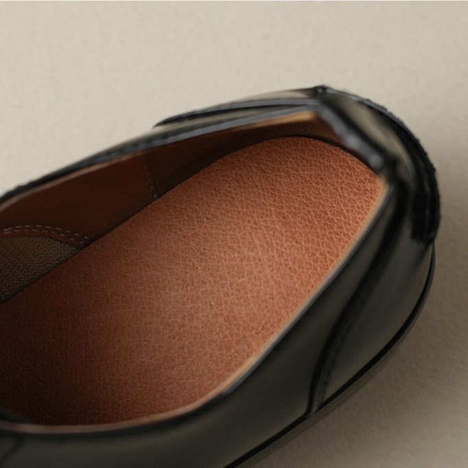 Leather Derby Shoes for Women Round Toe Lace Up Oxford Shoes in Black/Brown