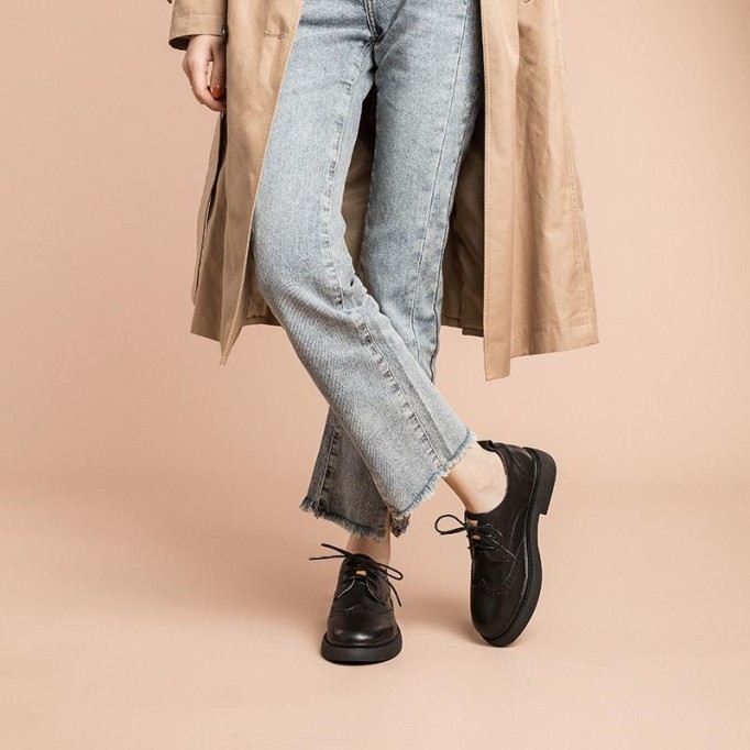 Womens Wingtip Shoes Handmade Leather W Toe Cap Brogues Oxfords & Tie Flats Elegant Black/White