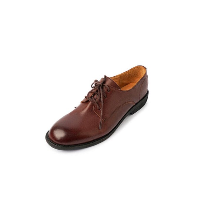 Lace Up Leather Derby Shoes for Women Round Toe Soft Oxford Shoes in Black/Brown