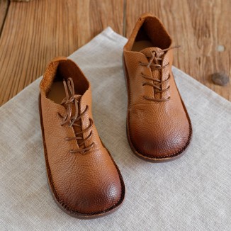Designer Shoes Soft Lace Up Oxfords Genuine Leather Derby Flats For Women Handmade Brown/Black