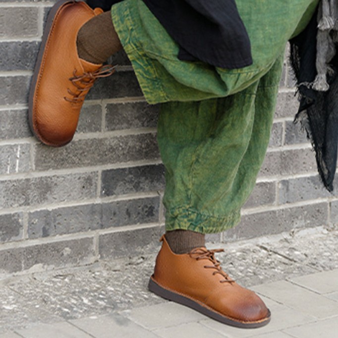 Designer Shoes Soft Lace Up Oxfords Genuine Leather Derby Flats For Women Handmade Brown/Black