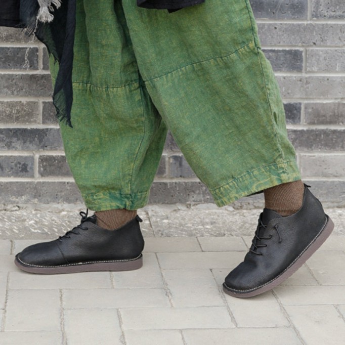 Designer Shoes Soft Lace Up Oxfords Genuine Leather Derby Flats For Women Handmade Brown/Black