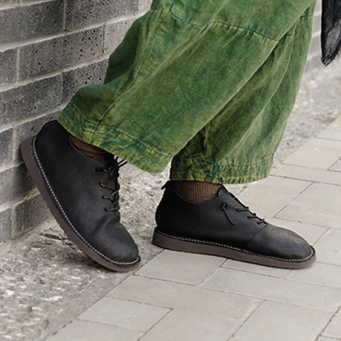 Designer Shoes Soft Lace Up Oxfords Genuine Leather Derby Flats For Women Handmade Brown/Black