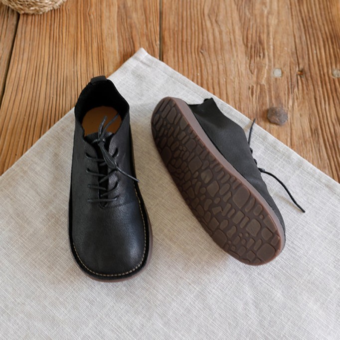 Designer Shoes Soft Lace Up Oxfords Genuine Leather Derby Flats For Women Handmade Brown/Black