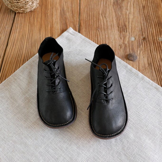 Designer Shoes Soft Lace Up Oxfords Genuine Leather Derby Flats For Women Handmade Brown/Black