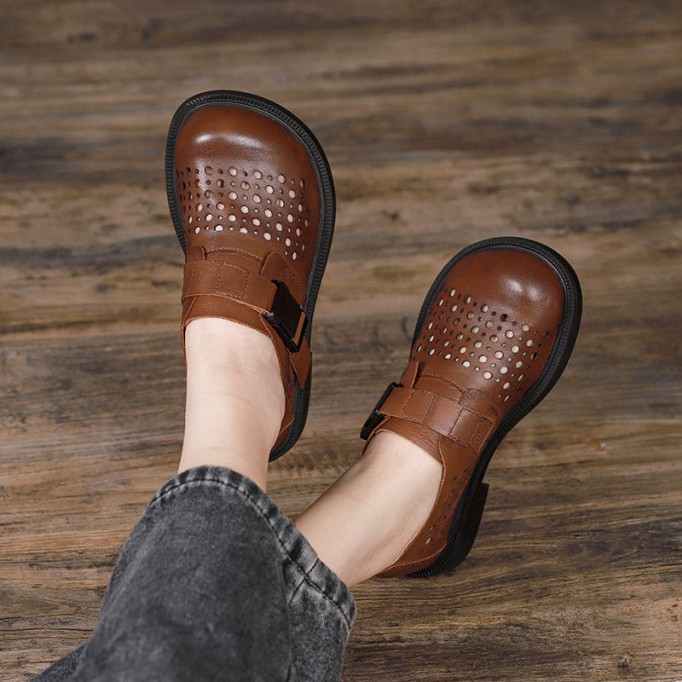 Womens Handmade Soft leather Chunky Oxfords & Tie Shoes Grey white/Coffee