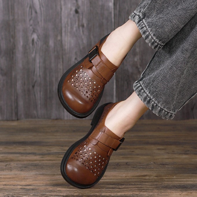 Womens Handmade Soft leather Chunky Oxfords & Tie Shoes Grey white/Coffee