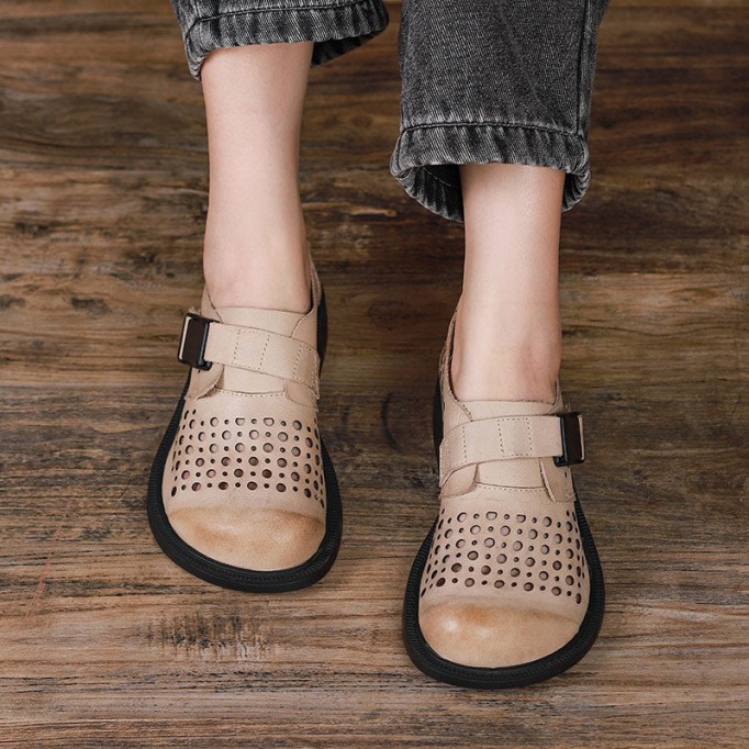 Womens Handmade Soft leather Chunky Oxfords & Tie Shoes Grey white/Coffee