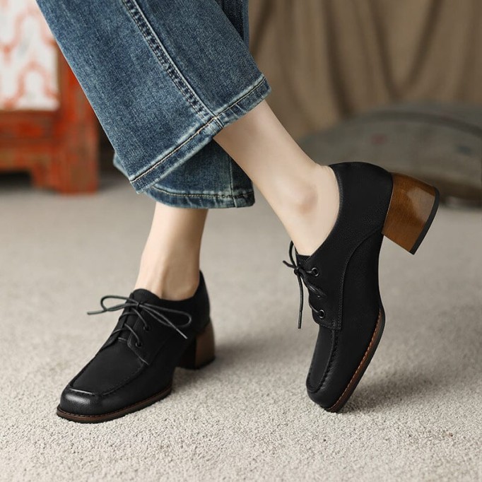 High Heel Oxfords & Tie Shoes For Women Block Heels Normal Fit in Green/Brown/Black