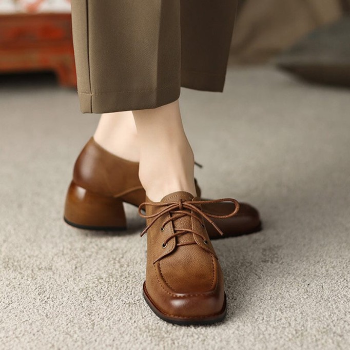 High Heel Oxfords & Tie Shoes For Women Block Heels Normal Fit in Green/Brown/Black