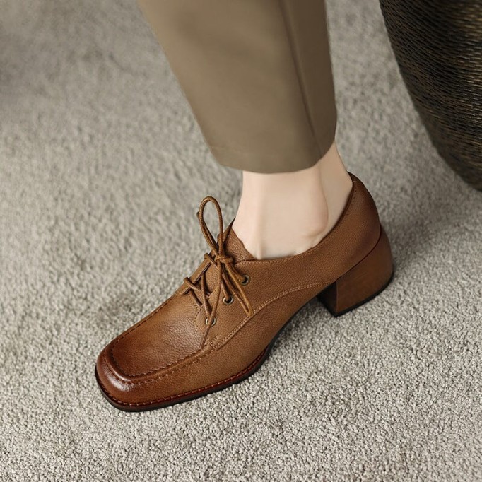 High Heel Oxfords & Tie Shoes For Women Block Heels Normal Fit in Green/Brown/Black