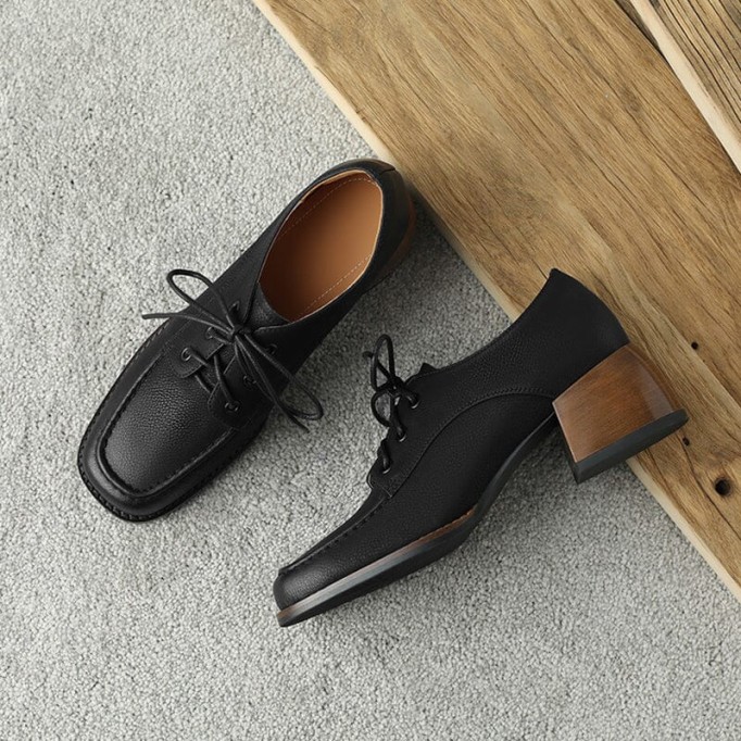 High Heel Oxfords & Tie Shoes For Women Block Heels Normal Fit in Green/Brown/Black