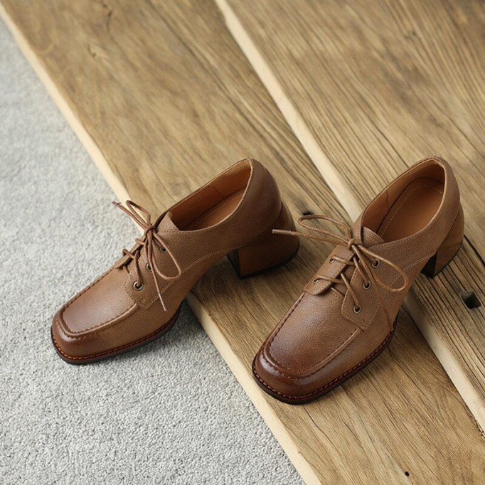 High Heel Oxfords & Tie Shoes For Women Block Heels Normal Fit in Green/Brown/Black