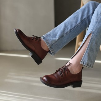 Round Toe Oxfords & Tie Shoes For Women Handmade Full Grain Leathe Coffee/Brown/Black//BrownNew/BlackNew