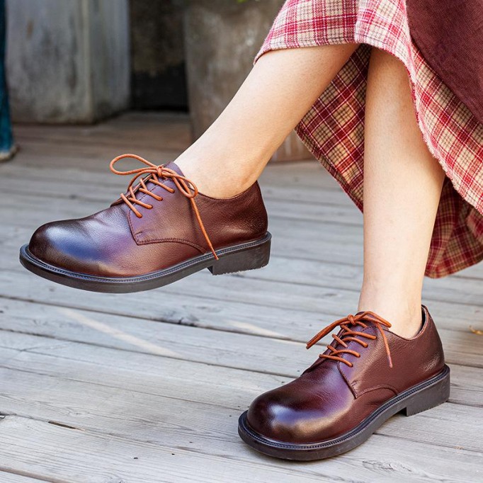 Round Toe Oxfords & Tie Shoes For Women Handmade Full Grain Leathe Coffee/Brown/Black//BrownNew/BlackNew