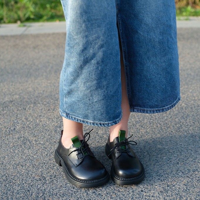 Retro Lace Up Leather Shoes Round Toe Oxford Shoes Grey/Black/Brown/Coffee