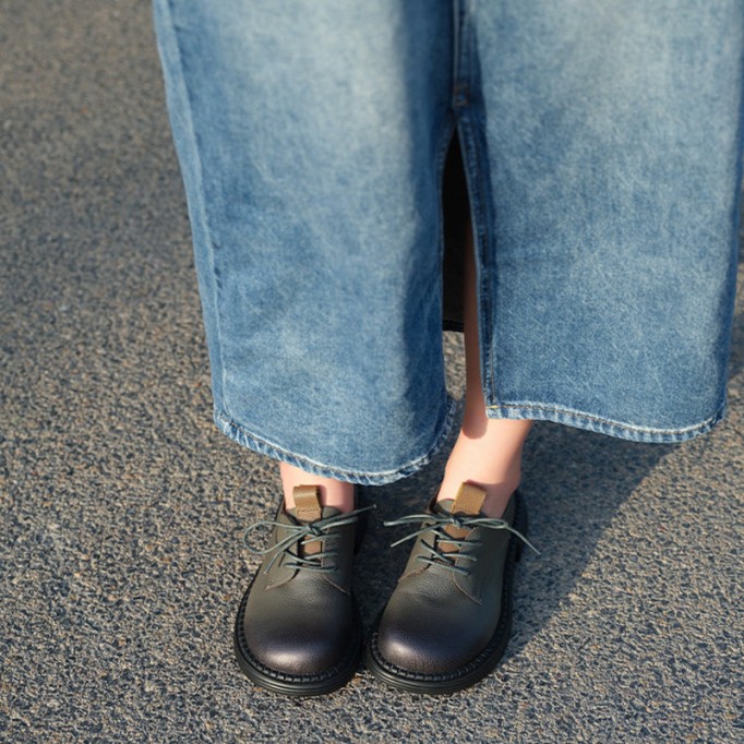 Retro Lace Up Leather Shoes Round Toe Oxford Shoes Grey/Black/Brown/Coffee