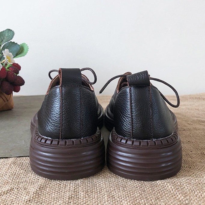 Retro Lace Up Leather Shoes Round Toe Oxford Shoes Grey/Black/Brown/Coffee