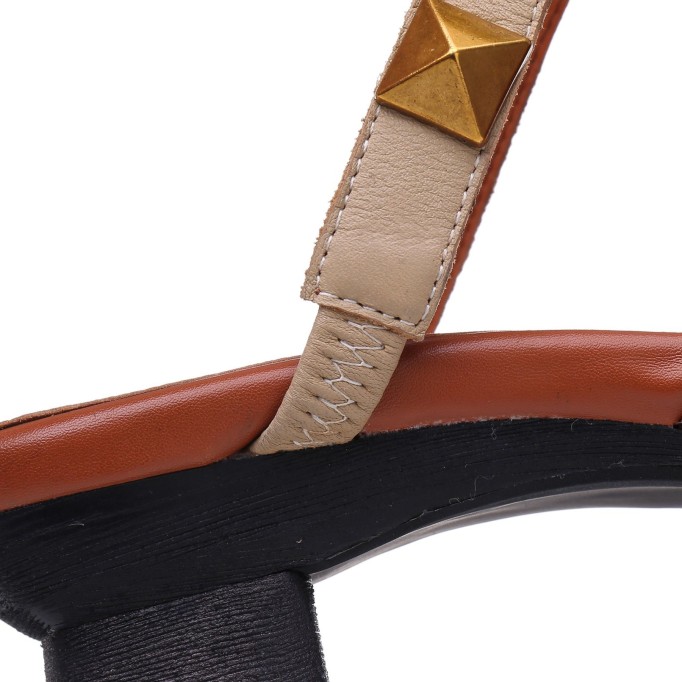 Point Toe Pumps Mid Heel Slip On Cowhide Leather Shoes Apricot/Coffee