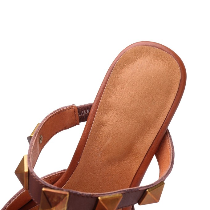 Point Toe Pumps Mid Heel Slip On Cowhide Leather Shoes Apricot/Coffee