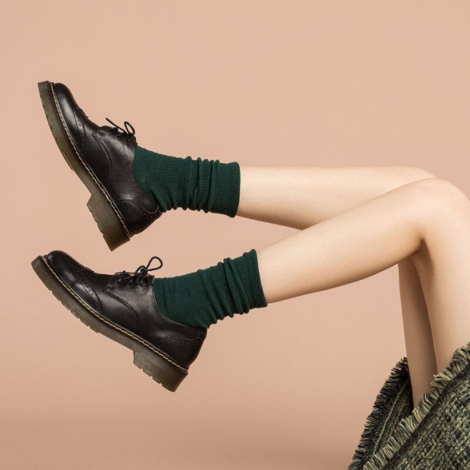 Handmade Wingtip Brogues Leather Lace Up Oxfords For Women Martin Sole in Black/White