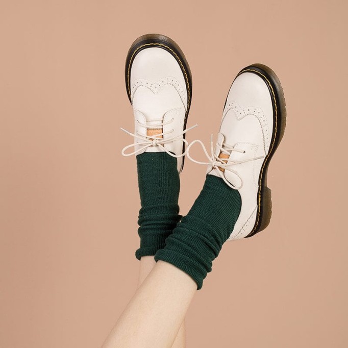 Handmade Wingtip Brogues Leather Lace Up Oxfords For Women Martin Sole in Black/White