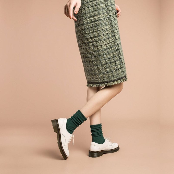 Handmade Wingtip Brogues Leather Lace Up Oxfords For Women Martin Sole in Black/White