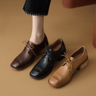 Mid Heel Oxfords & Tie Shoes For Women Block Heels Normal Fit in Apricot/Brown/Black