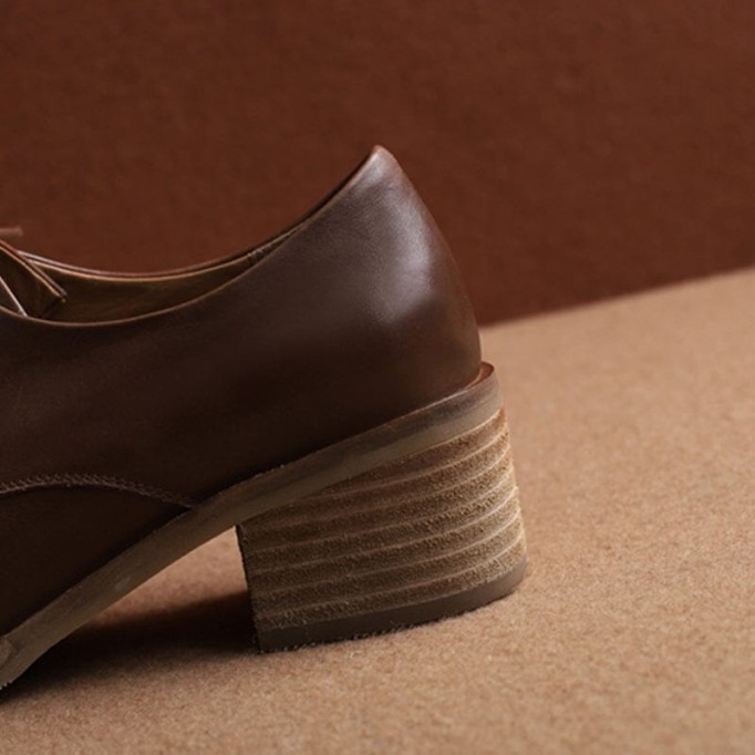 Mid Heel Oxfords & Tie Shoes For Women Block Heels Normal Fit in Apricot/Brown/Black