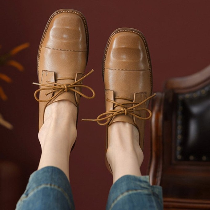 Mid Heel Oxfords & Tie Shoes For Women Block Heels Normal Fit in Apricot/Brown/Black