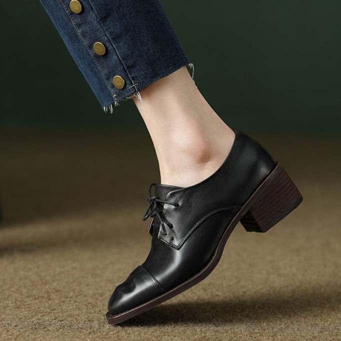 Mid Heel Oxfords & Tie Shoes For Women Block Heels Normal Fit in Apricot/Brown/Black