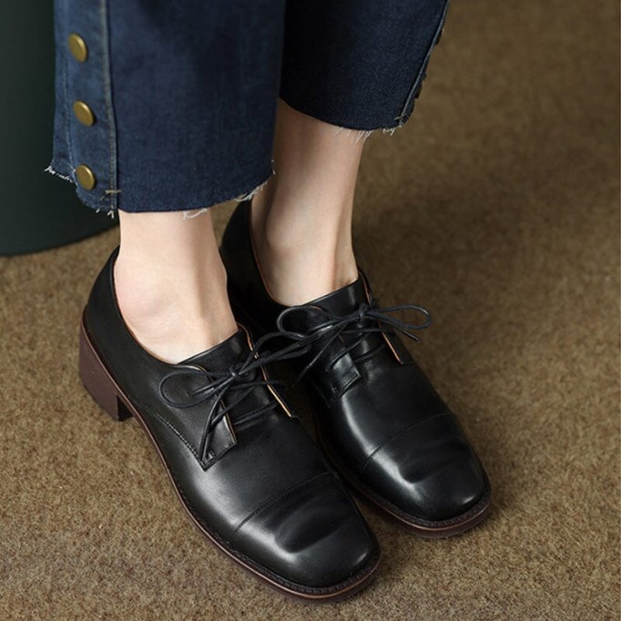 Mid Heel Oxfords & Tie Shoes For Women Block Heels Normal Fit in Apricot/Brown/Black