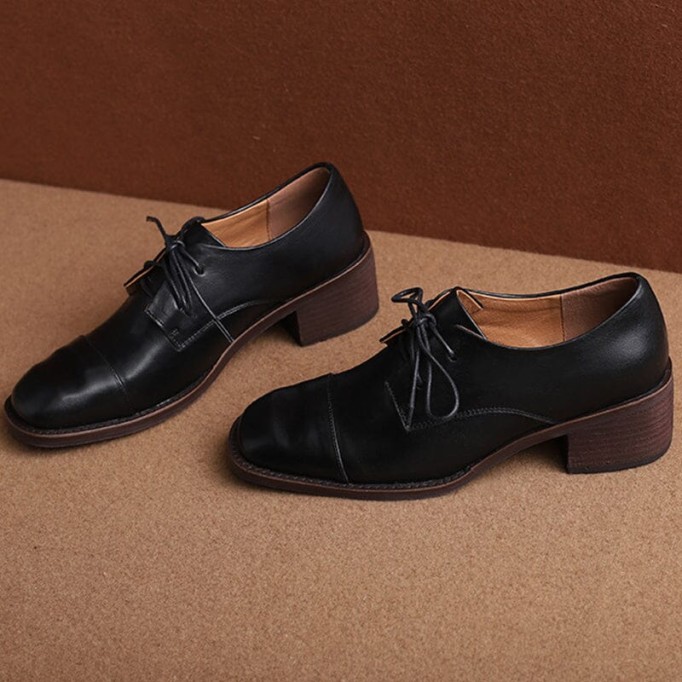 Mid Heel Oxfords & Tie Shoes For Women Block Heels Normal Fit in Apricot/Brown/Black