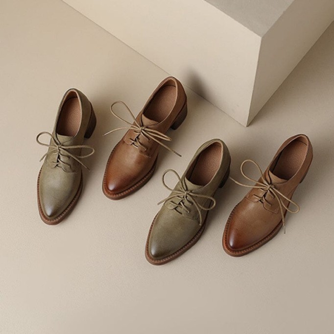 High Heel Oxfords & Tie Shoes For Women Block Heels Western R Toe Normal Fit in Khaki/Brown