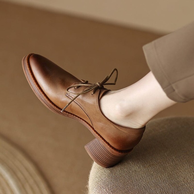 High Heel Oxfords & Tie Shoes For Women Block Heels Western R Toe Normal Fit in Khaki/Brown