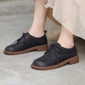 Retro Soft Leather Oxford Shoes For Women Handmade Designer Shoes Mori Girl Student Shoes Walking Flats Coffee/Brown/Black