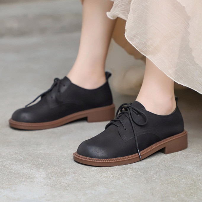 Retro Soft Leather Oxford Shoes For Women Handmade Designer Shoes Mori Girl Student Shoes Walking Flats Coffee/Brown/Black