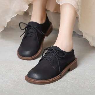 Retro Soft Leather Oxford Shoes For Women Handmade Designer Shoes Mori Girl Student Shoes Walking Flats Coffee/Brown/Black
