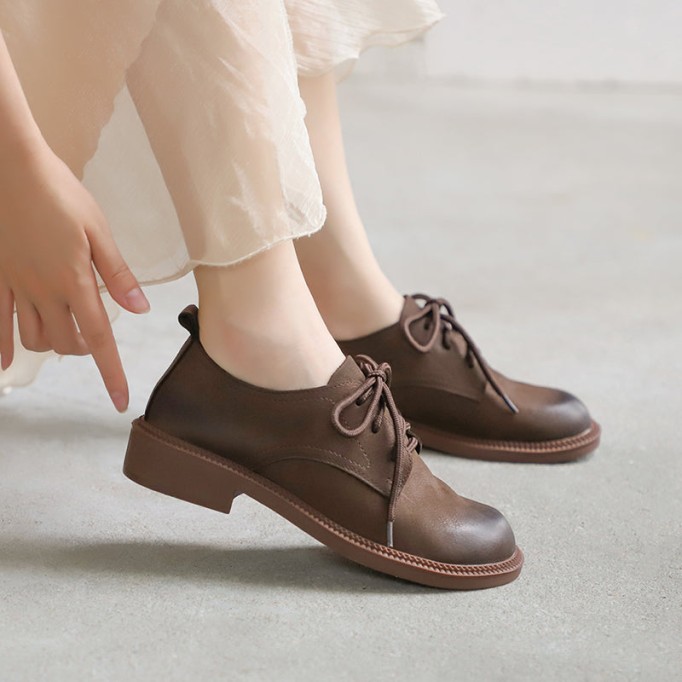 Retro Soft Leather Oxford Shoes For Women Handmade Designer Shoes Mori Girl Student Shoes Walking Flats Coffee/Brown/Black